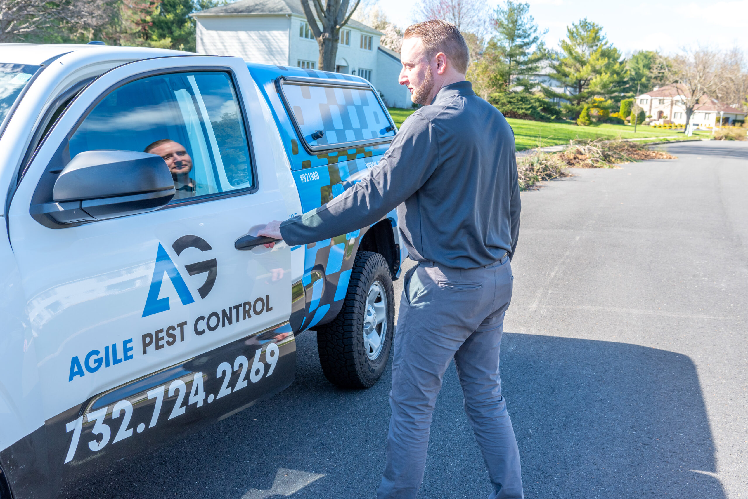 Agile Pest Control technician completing a bed bug control service at a home in Eatontown, NJ, ensuring all treatment areas are thoroughly addressed and the infestation is resolved.