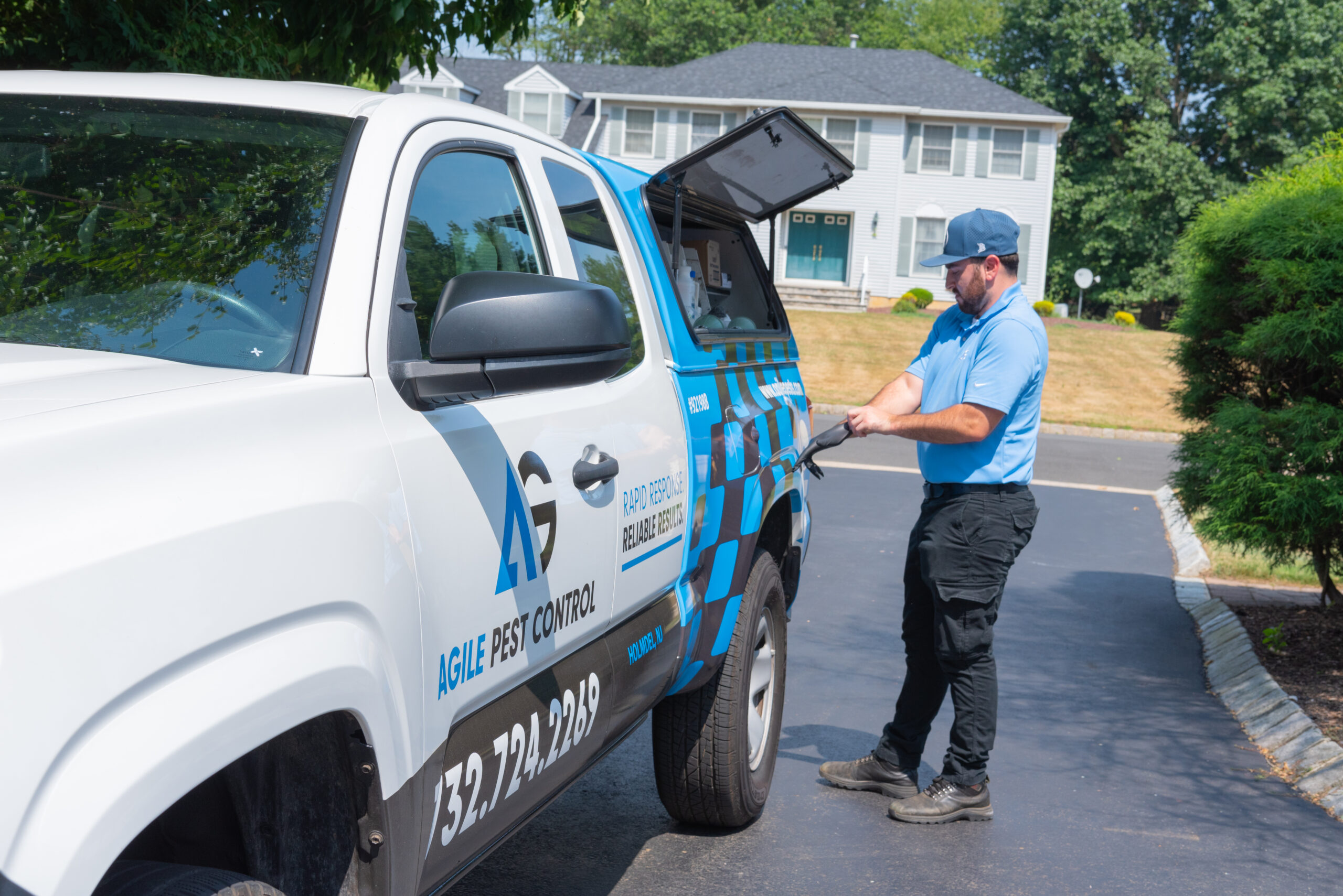Agile Pest Control technician performing mole removal in Monmouth County, NJ, protecting lawns and landscaping from mole damage.