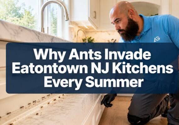 technician inspecting an Eatontown NJ kitchen where ants invade every summer