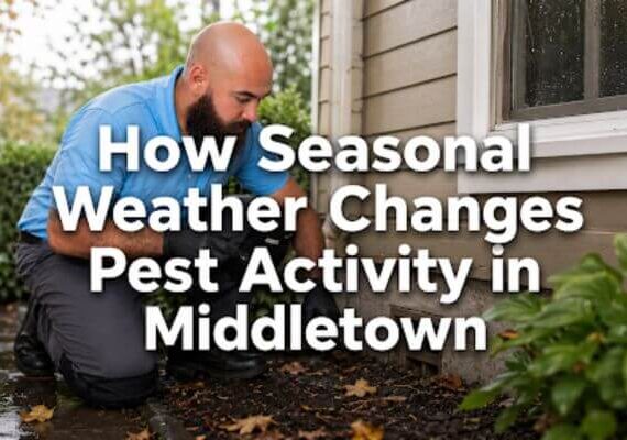 Pest control technician inspecting a Middletown home after seasonal weather changes