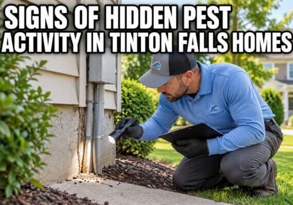 Pest control technician inspecting a home exterior for signs of hidden pest activity